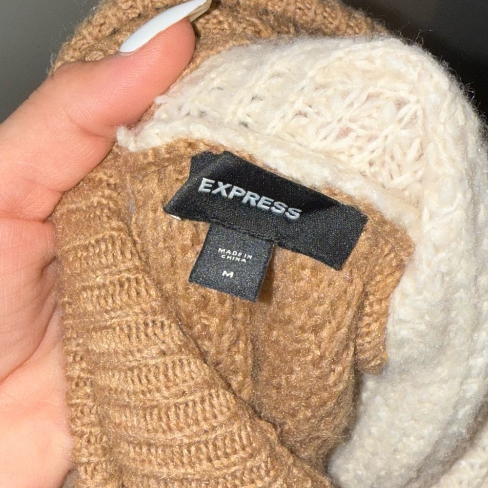 Express Two-Tone Cream and Brown Women's Sweater - Picture 6 of 6